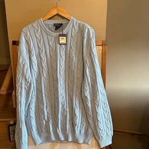 Faconnable NWT Sky Blue Cable Knit Crewneck Sweater
